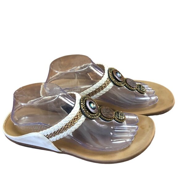 Hurlun Rote White Thong Sandals Size 8 Plaited with Bronze Tone Detail EUR 41 - Picture 2 of 8